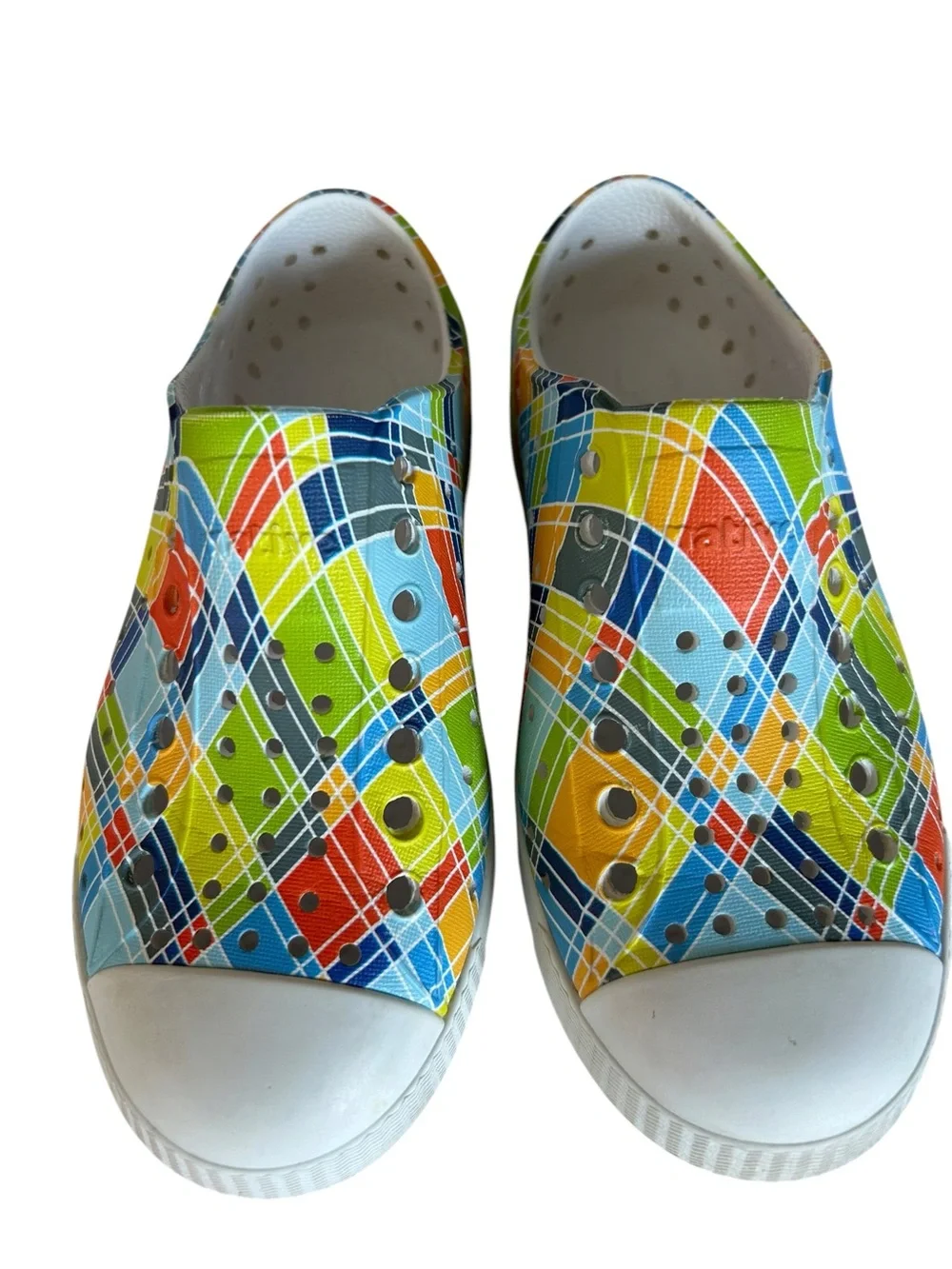 Native Kids Jefferson Sugarlite Rainbow Multi-Plaid Print Slip On Shoes Size C11